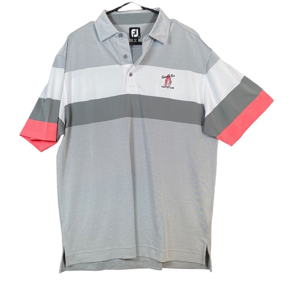 FootJoy Mens Shirt Gray Pink Stripe Golf Polo Comfort Quick Dry Stretch Large